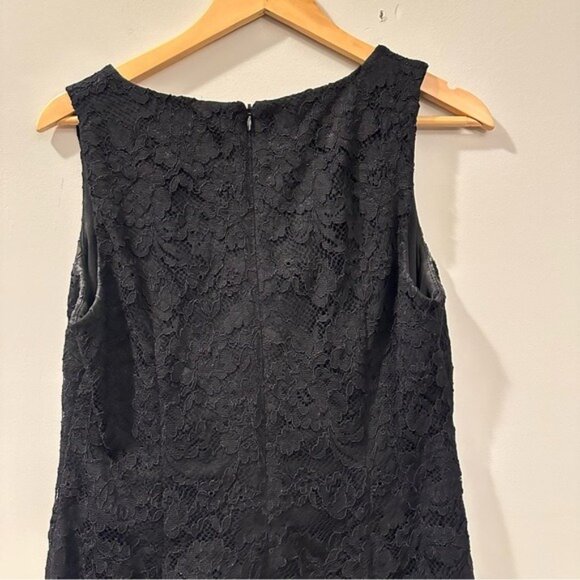 Nicole Miller Black Lace Feather Trim V-Neck Sleeveless Mini Flapper Dress Sz 8 - Picture 7 of 11